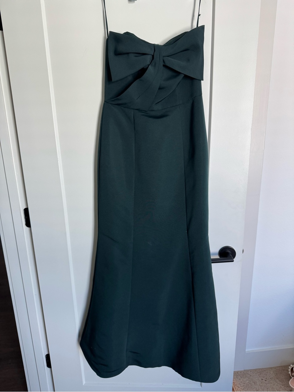 Amsale Strapless Emerald Bow-Front Evening Gown